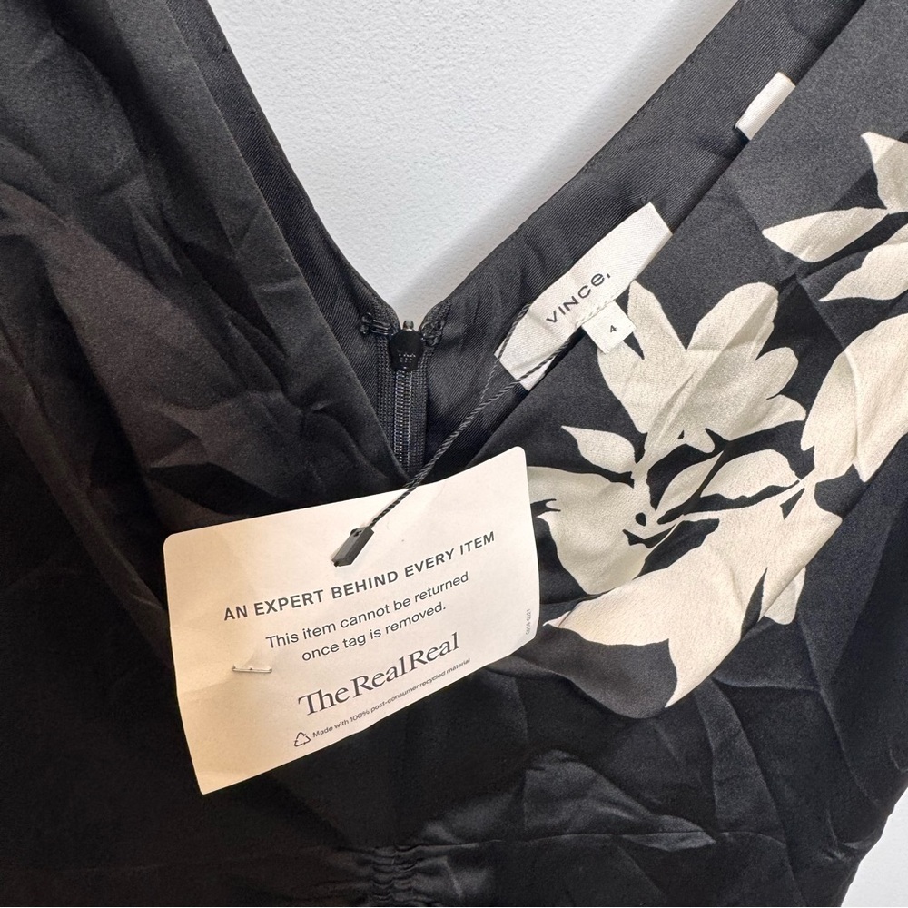 Vince Black and Cream Floral Midi Dress - Picture 5 of 5